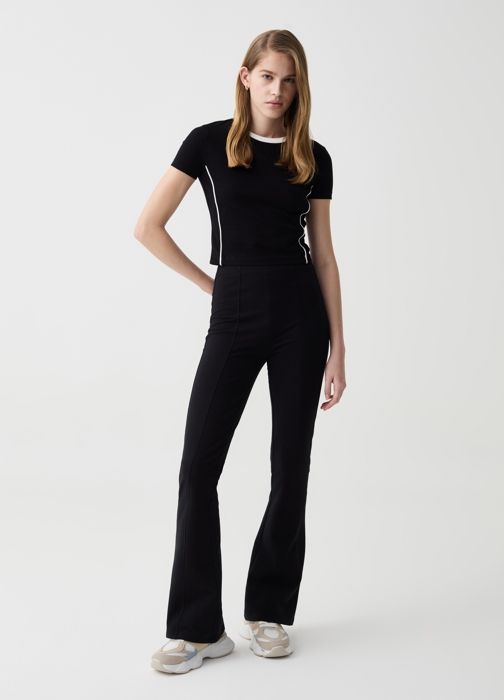 Pantalon Joggers Évasé avec Coutures Surélevées- Noir- OVS - B.ANGEL