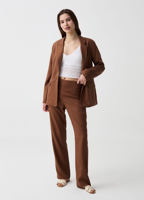 Pantalon Coupe Droite en Lyocell- Marron Tabac-OVS