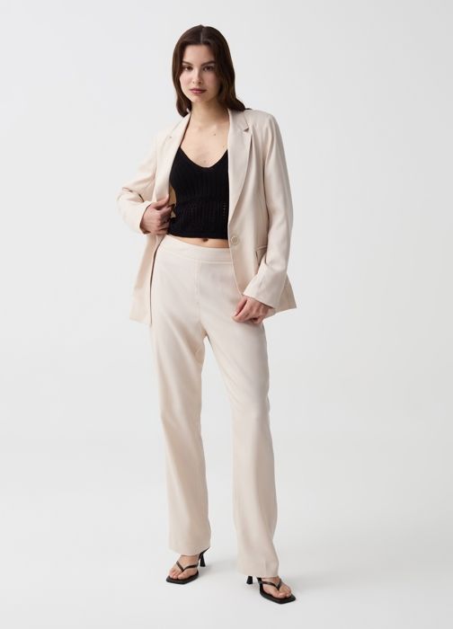 Pantalon - OVS - Coupe Droite - TENCEL Lyocell 100% - Crème - Femme