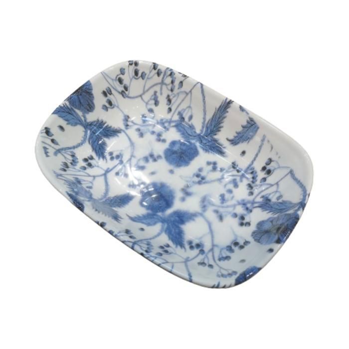 Bol rectangulaire décoré bleu 23cm