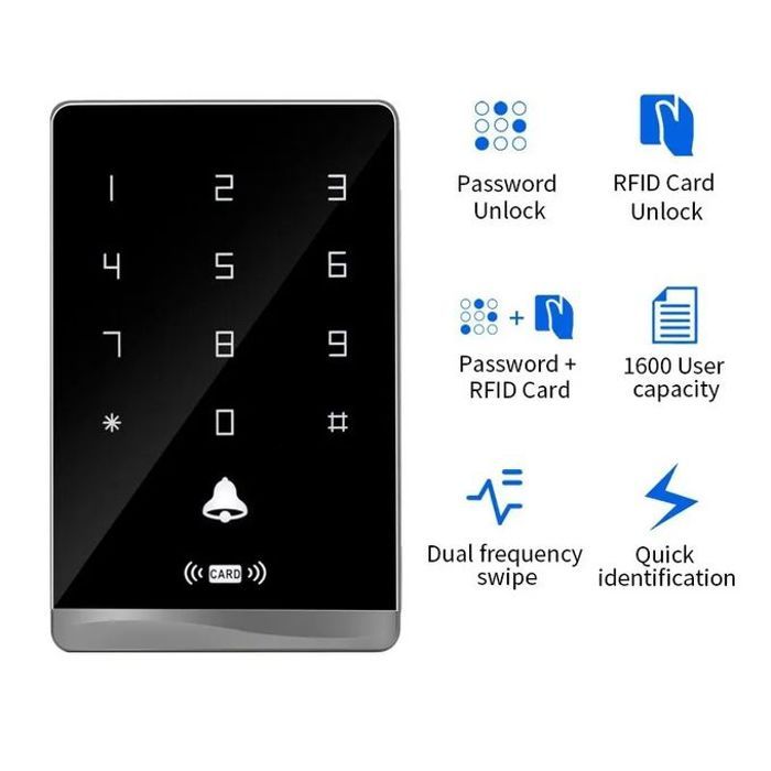 Digicode Contrôle d'accès RFID 125KHz lecteur de carte EM étanche IP67 système d'ouverture de porte tactile