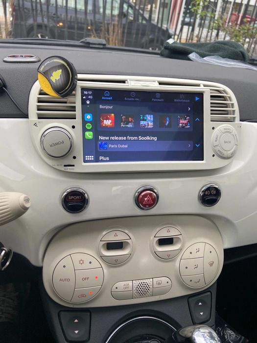autoradio Android, Carplay sans fil, Stéréo automatique, Navigation GPS, RDS, DVD, FIAT 500 2007-2015