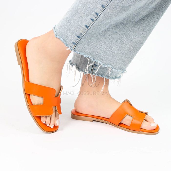 Sandales Plates - IRENE - Orange - Semelle Confortable - Genre: Femme - Talon Plat - Marjane Mall - Image 1