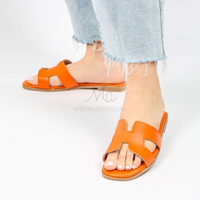 Sandales Plates - IRENE - Orange - Semelle Confortable - Genre: Femme - Talon Plat - Marjane Mall - Image 3