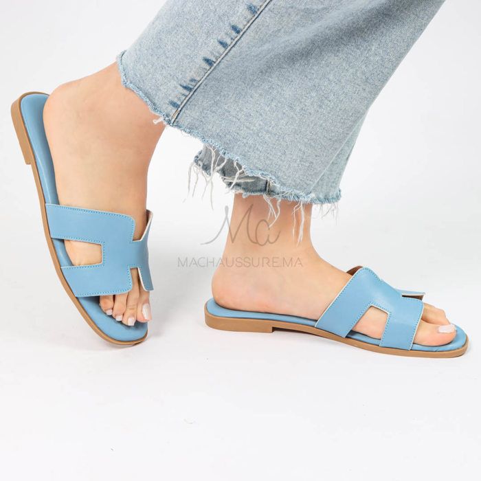 Sandales Plates - IRENE - Bleu ciel - Semelle confortable - Talon plat - Genre: Femme