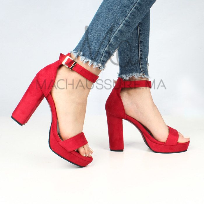 Sandales à talons - Rouge - Daim-Nubuck - Talon large - Confort optimal - Pour femmes