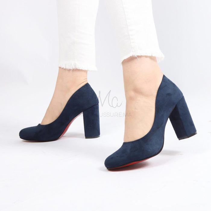 Escarpin à Talon - MACHAUSSURE - Bleu Marine - Daim-Nubuck - Aiguille - Confortable et Chic - Marjane Mall - Image 4