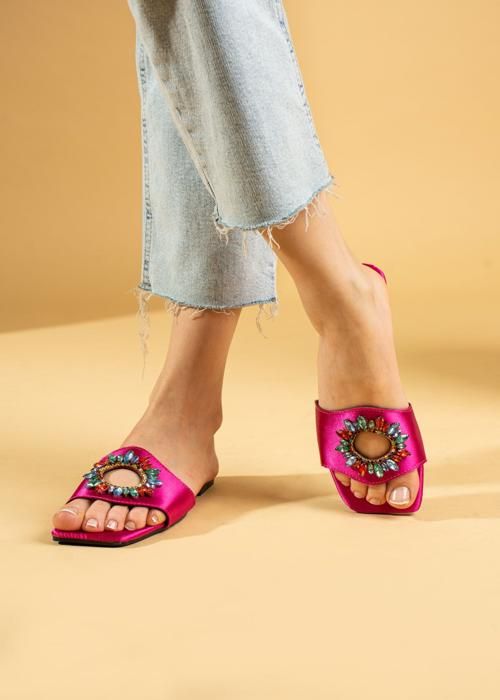 Sandales plates d'été pour Femmes - Rose fushia