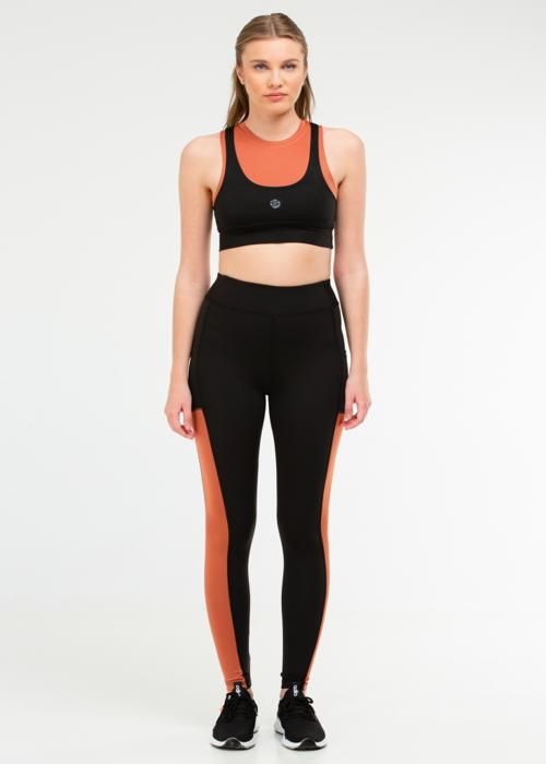Ensemble Leggings Taille Haute et Brassière de Sport Noir et Orange Slim Fit Speedlife