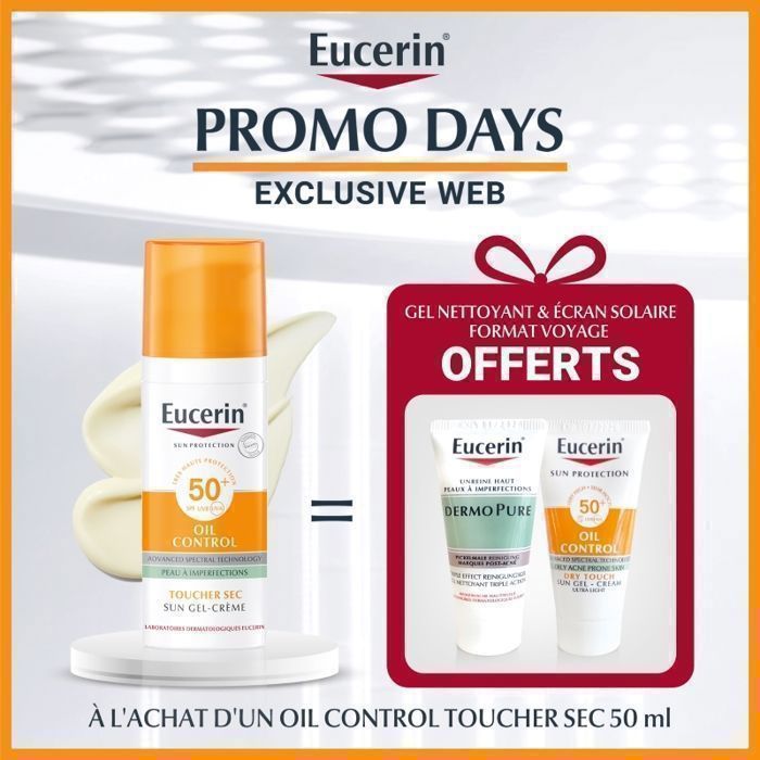 Eucerin SUN TOUCHER SEC GEL CRÈME HUILE CONTROLE = DERMOPURE GEL 20ML + OIL CONTROLE 20ML OFFERTS