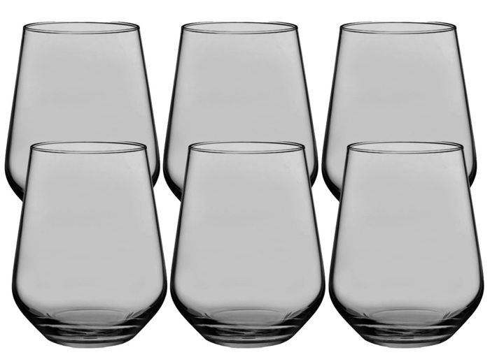 Verre à eau - PASABAHCE - Allegra - Lot de 6 - Cristal pressé - Gris transparent
