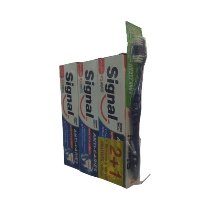 3 dentifrices anti caries 75ml 2+1 gratuit + brosse à dent offerte - SIGNAL