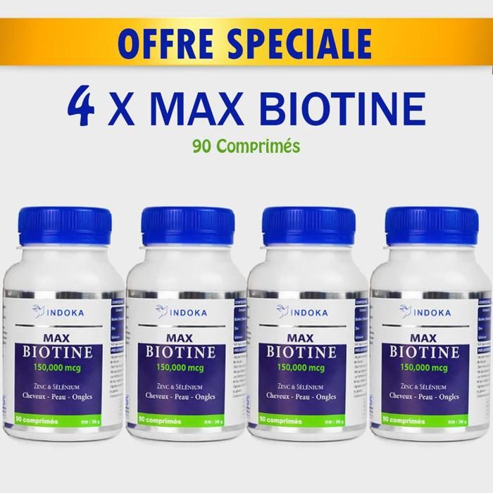 PACK 4 x boites de Biotine Max 150mcg + Zinc & Selenium 90 Comprimes