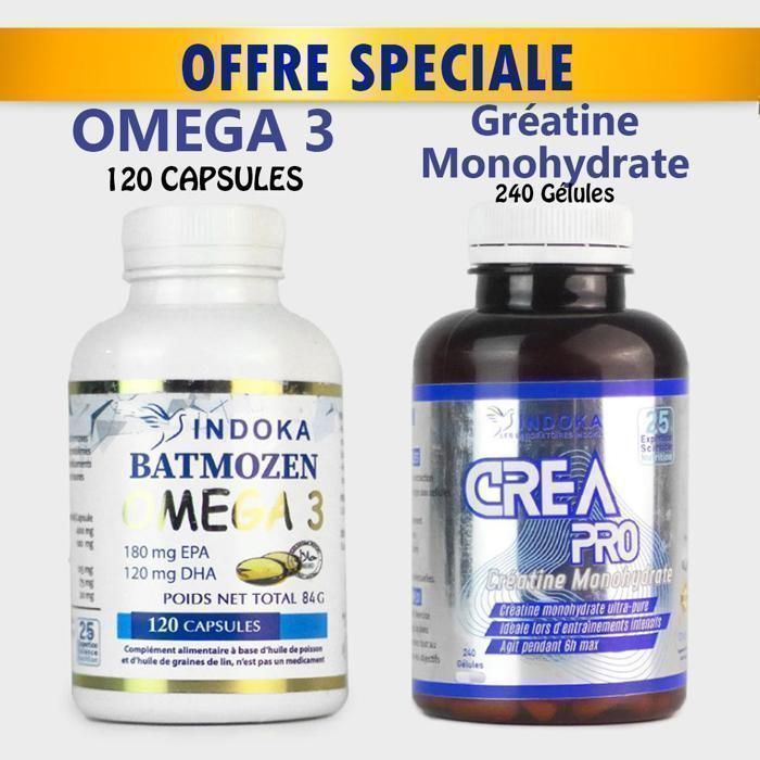 PACK = Omega 3 120 Capsules + Creatine Monohydrate 240 Gelules