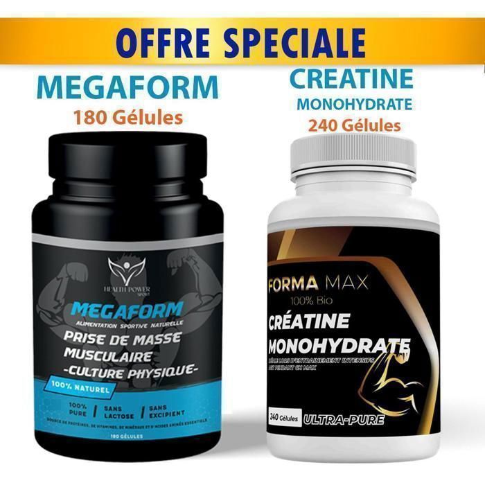 PACK = Megaform 180 Gelules + Créatine Monohydrate 240 Gélules