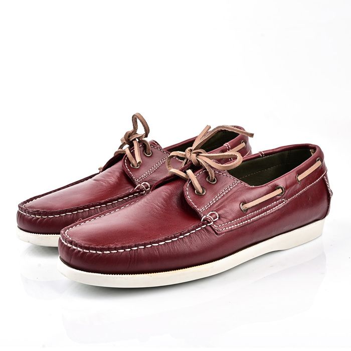 Mocassin - PACIONO - Bateau en Cuir - Bordeau - Lacet Beige - Semelle Antidérapante