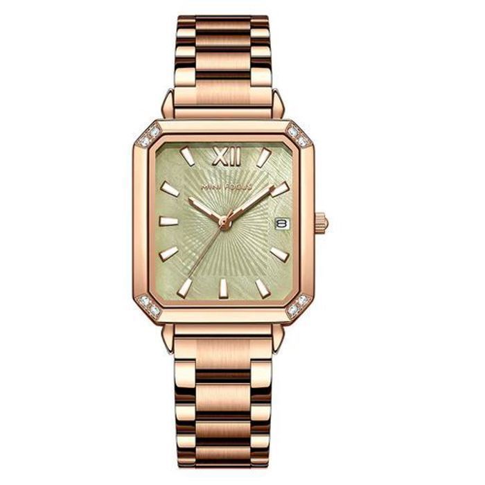 Montre Mini Focus Bracelet Fine Simple Pour Femmes Classique Cadran Carré Rose Gold