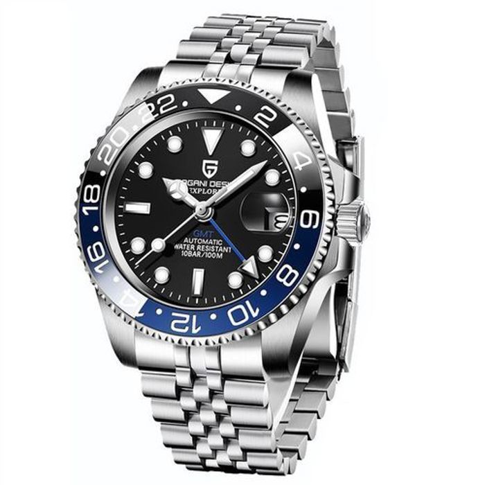 Montre Pagani Design Bracelet Argent Mécanique Automatique Pour Hommes Cadran Bleu