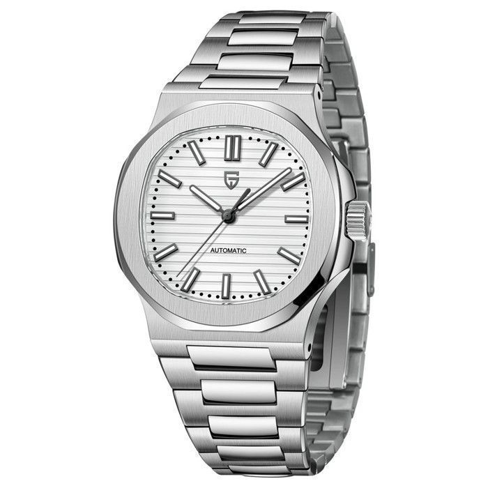 Montre Pagani Design Bracelet Argent Mécanique Automatique Pour Hommes Cadran Blanc