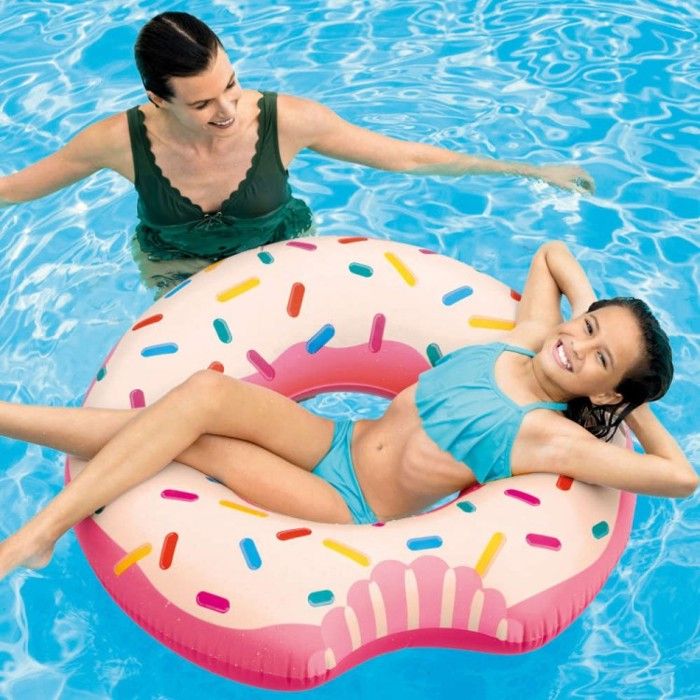 Bouée gonflable Donut arc-en-ciel 94 cm - Bouée géante matelas pneumatique pour piscine