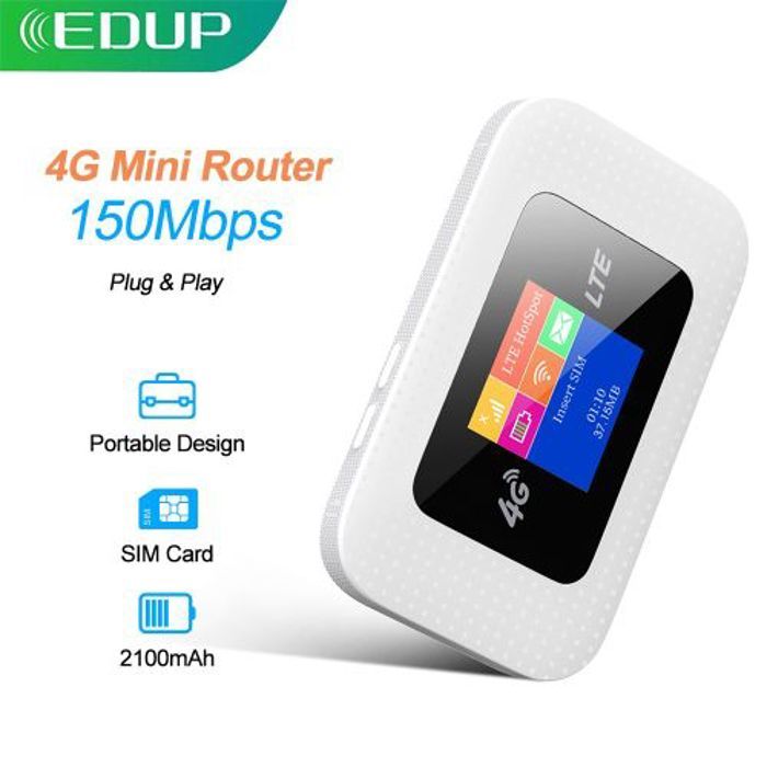 Edup Mini Routeur 4G LTE Portable WiFi Hot Pots porte Carte Sim Ecran Lcd