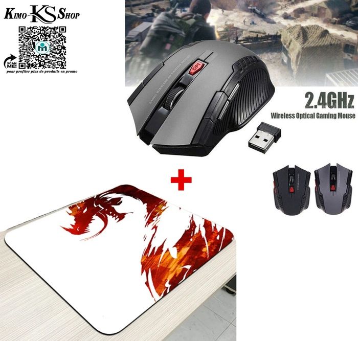 Pack Souris sans fil bluetooth usb 2.4ghz double mode 4D, 6D + Tapis de souris de jeu pour ordinateur portable 400x450