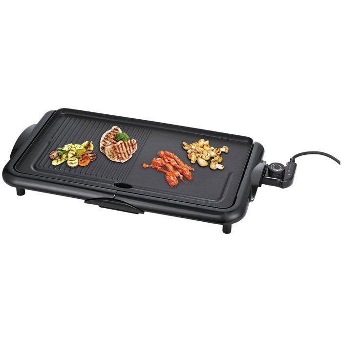 MANDINE Plancha électrique gril 48x26 cm, Surface En Bakoppervlak, 2200W, Barbecue Electrique, Thermostat réglable
