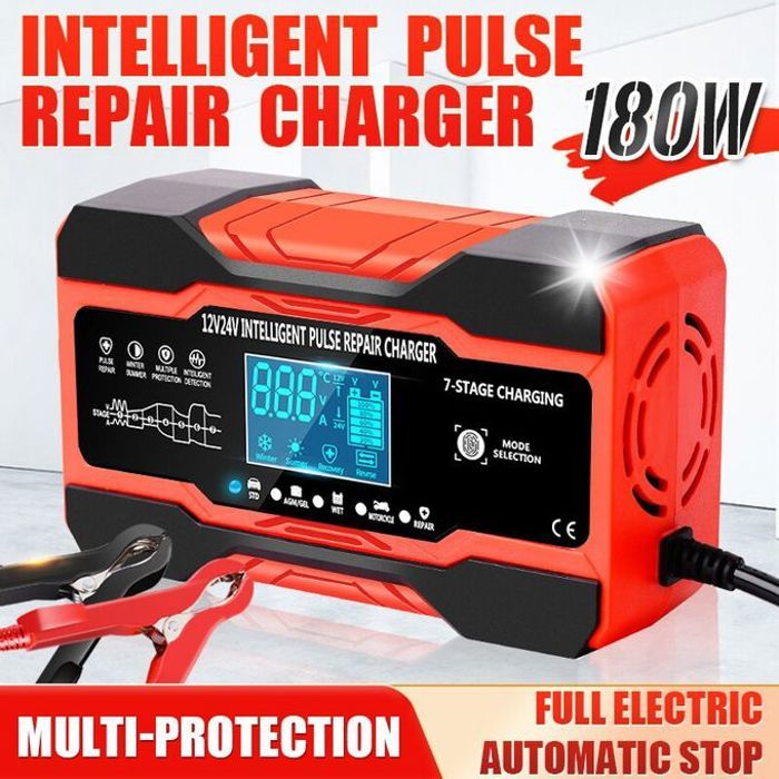 Chargeur de batterie de voiture numérique entièrement automatique,plomb-acide,12V-24V,10A