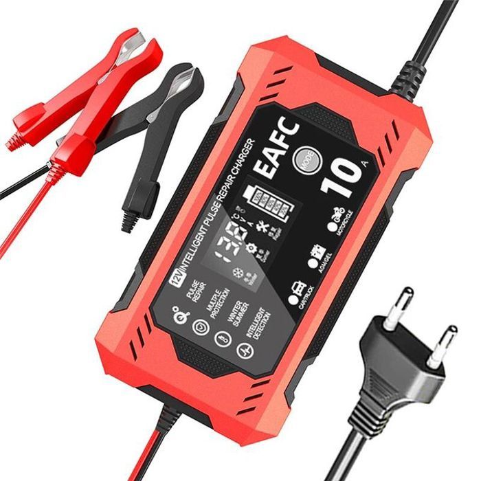 chargeur rapide intelligent pour voiture,moto avec écran tactile,réparation d'impulsions,12V,10A