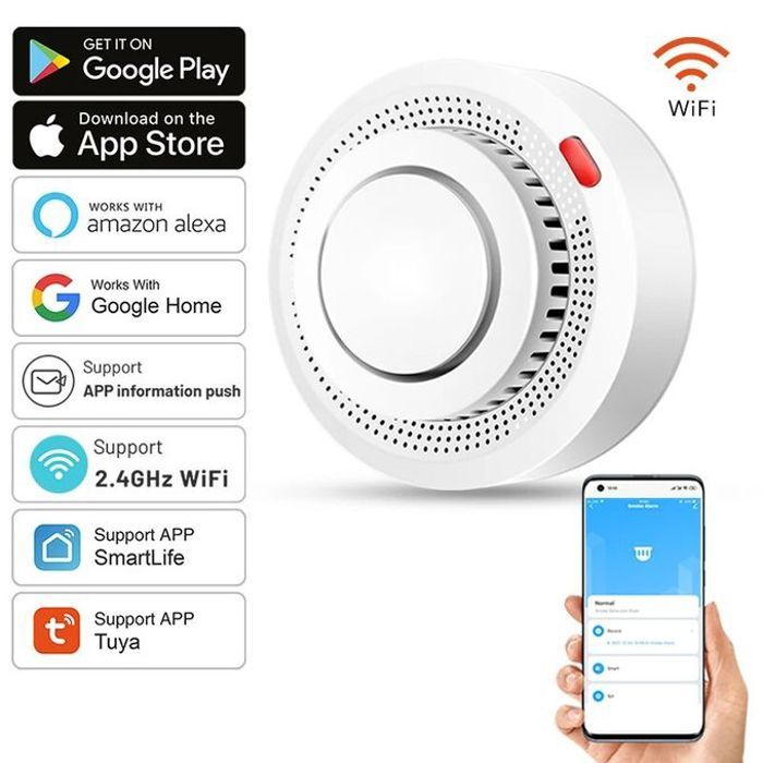 Détecteur de fumée Wi-Fi, alarme de protection incendie, système de sécurité domestique,Tuya