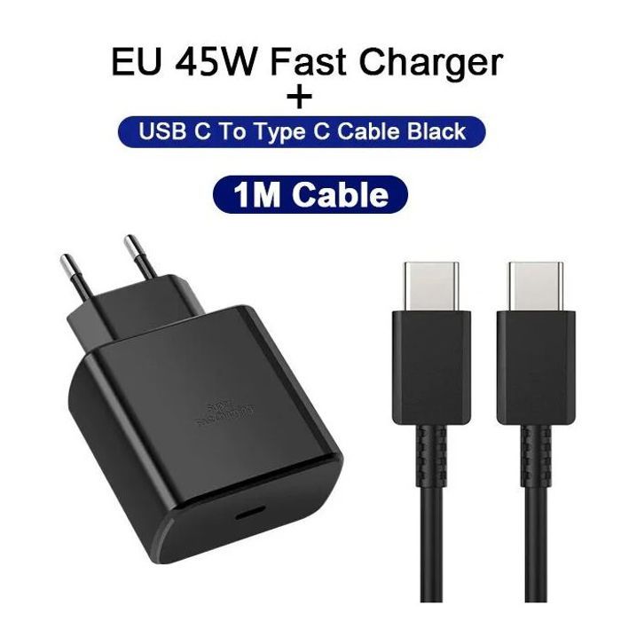 Chargeur Secteur Rapide 45W USB-C PD 3.0 – Bloc Mural + Câble Type-C Inclus