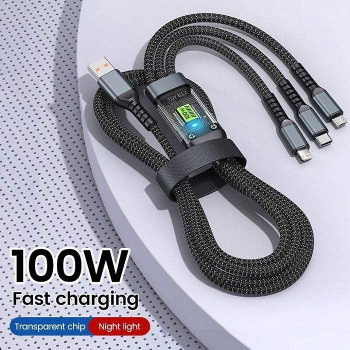Câble de charge rapide USB vers Type-C, 3 en 1, 100W, 5A, Micro Fast Charger