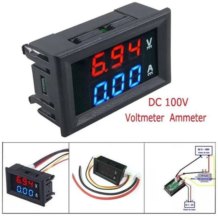 Voltmètre numérique, ampèremètre, testeur de courant de tension, fils allergiques, DC,100V,10A
