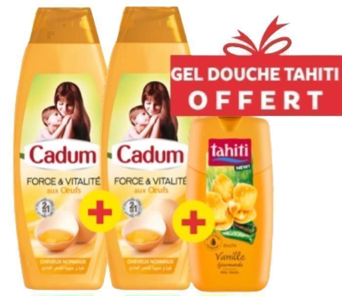 Pack De 2 Shampoing Cadum 380ml ŒUF + Gel Douche TAHITI GRATUIT 250ml