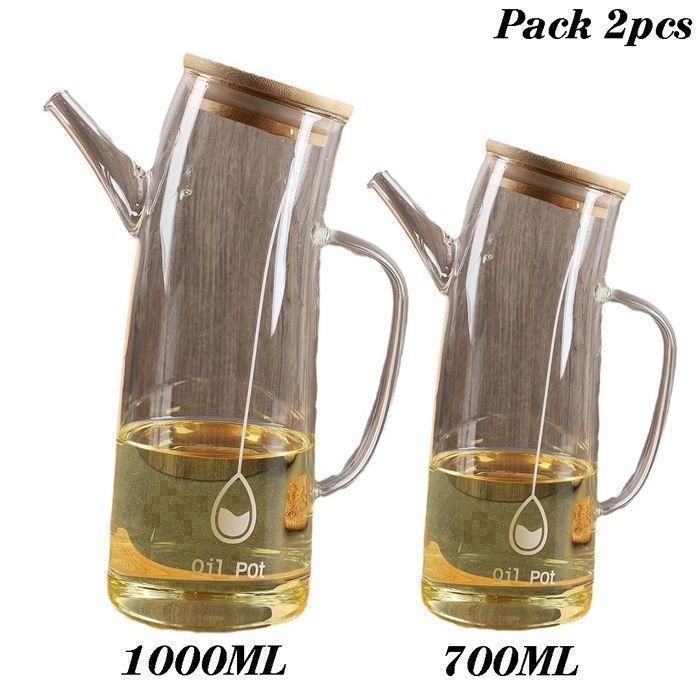 Pack 2 Bouteille Distributeur D'olive en Verre Marron 1L + 700ml