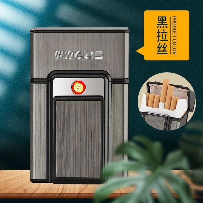 Boîte à cigarettes Pop-up automatique et Briquet en métal,étui à cigarettes Rechargeable USB