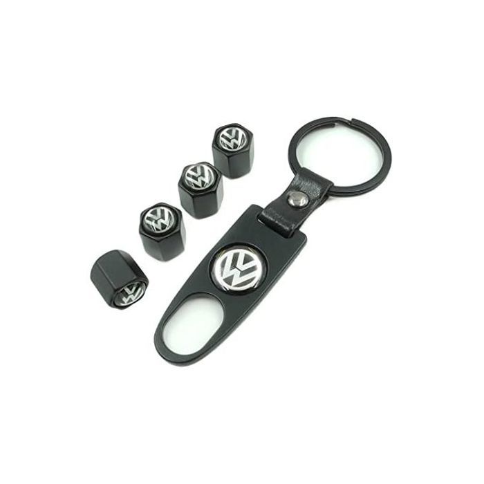 4 bouchons de tige de valve de pneu noir + porte-clés pour Volkswagen