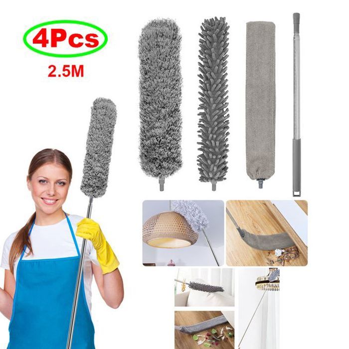 Plumeau télescopique 2.5 metre de 3 brosses de poussière en Microfibre Très Long