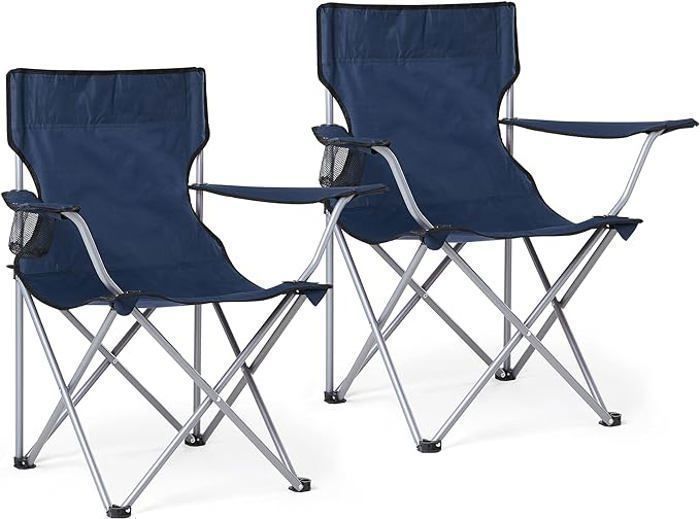 Mondeer Lot de 2 Chaise de Camping, Portable Pliable, Capacité 100 kg, Bleu ou Noir