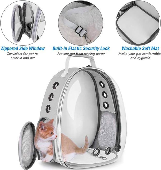 Sac cage de transport transparent pour chat et chien couleur gris