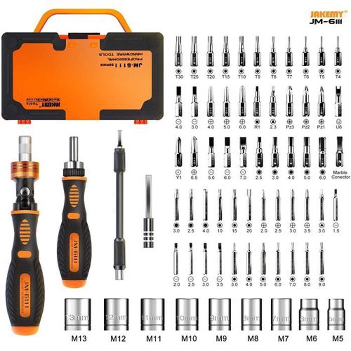 Jakemy Jeu de tournevis à cliquet de précision 69 en 1 Kit d'outils de réparation kit-jm-6111