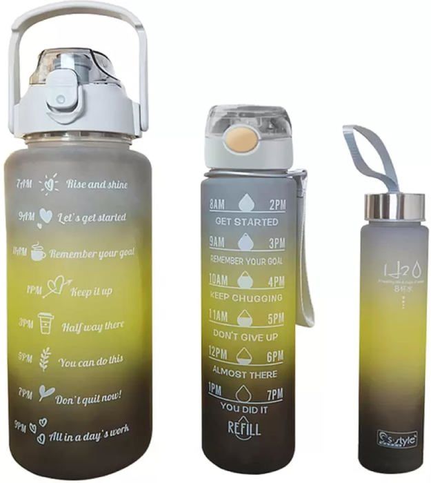 Lot de 3 Bouteille d'eau avec Paille, 2L+900ml+300ml de sports de gym avec Paille 1L pour Hommes et Femmes ou Enfant Garcon Fille