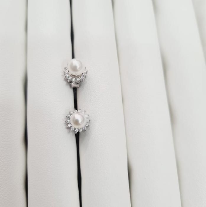 Boucles d'oreilles - Argent 925 - Perles blanches - Diamètre perle 0,5 cm - Diamètre 0,8 cm