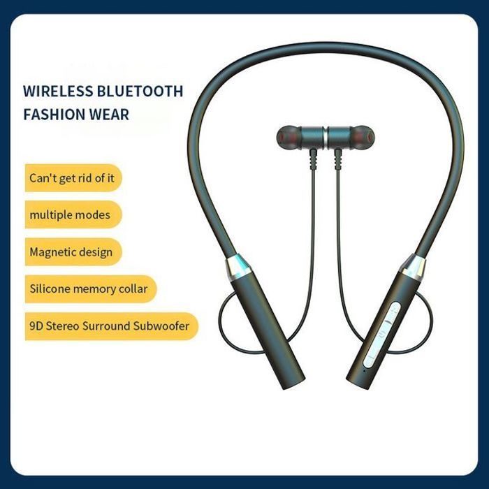 Écouteurs sans fil Bluetooth montés sur le cou, jeux de veille ultra longs, course à pied sportive