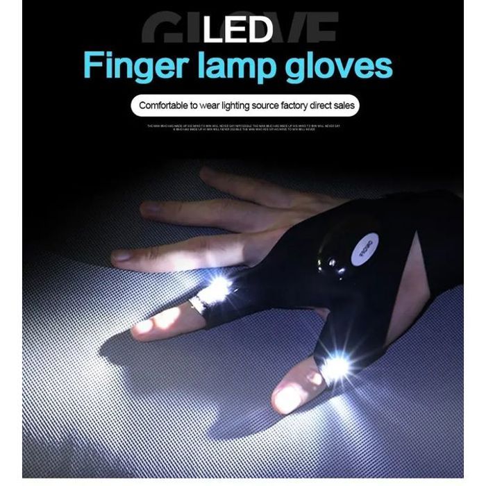 Gants de Lampe de poche Lumineux de pêche avec 2 lampes, Veilleuse LED de nuit, Camping,Gloves