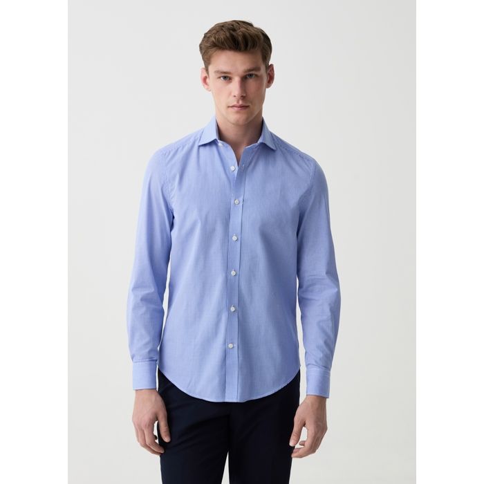 Chemise slim à micro carreaux Blanc/Bleu -OVS