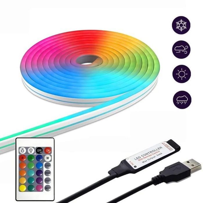Bande Lumineuse RGB Flexible en Silicone, 5V, 1m, Télécommande, Étanche, SMD 3535, 108 Diodes/m