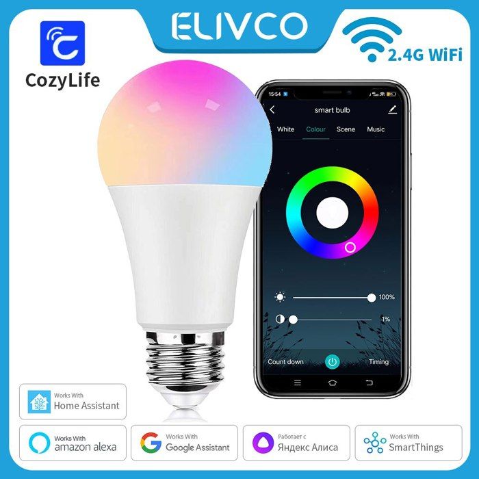 Lampe Wifi Intelligente à Gradation, Minuterie,Lampe LED,RGBCW,Support SmartThings,Alexa