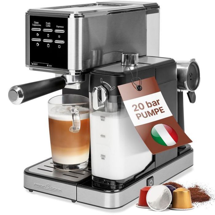 Machine à café expresso avec fonction mousse de lait, acier inoxydabl