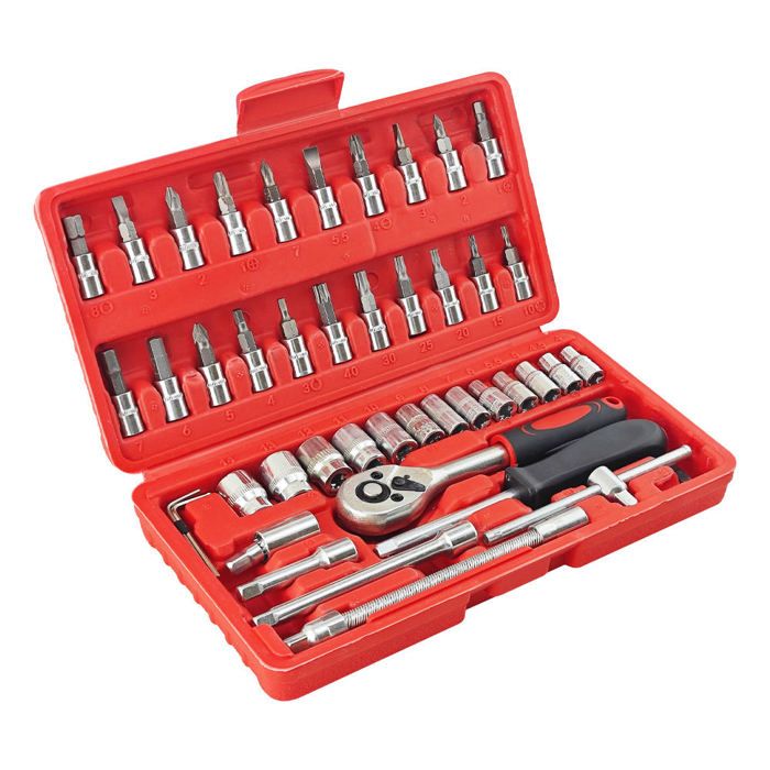 Coffret d’Outils de Réparation Portable 46 Pièces – Set de Douilles et Clés pour Voiture